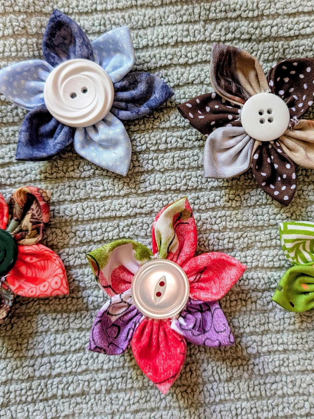 Hand Crafted Multicolor Fabric Button Flower Embellishments
